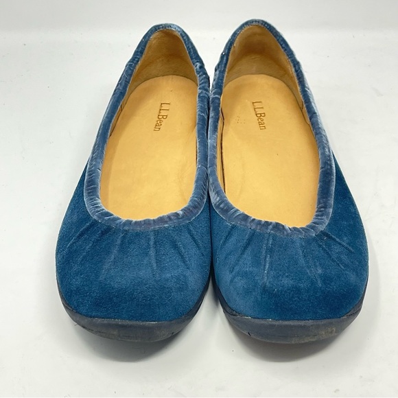 LL Bean Shoes Womens 7.5 M Blue Suede Velvet Trim Pleated Slip On Casual Loafers - Picture 5 of 13